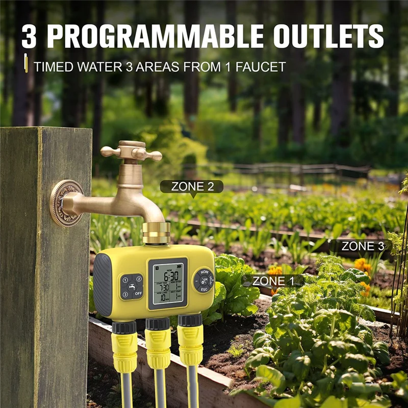 

ABHB-3-Outlet Automatic Water Timer Garden Irrigation Watering System Independent Control Sprinkler Programmer Tools BSP3/4"