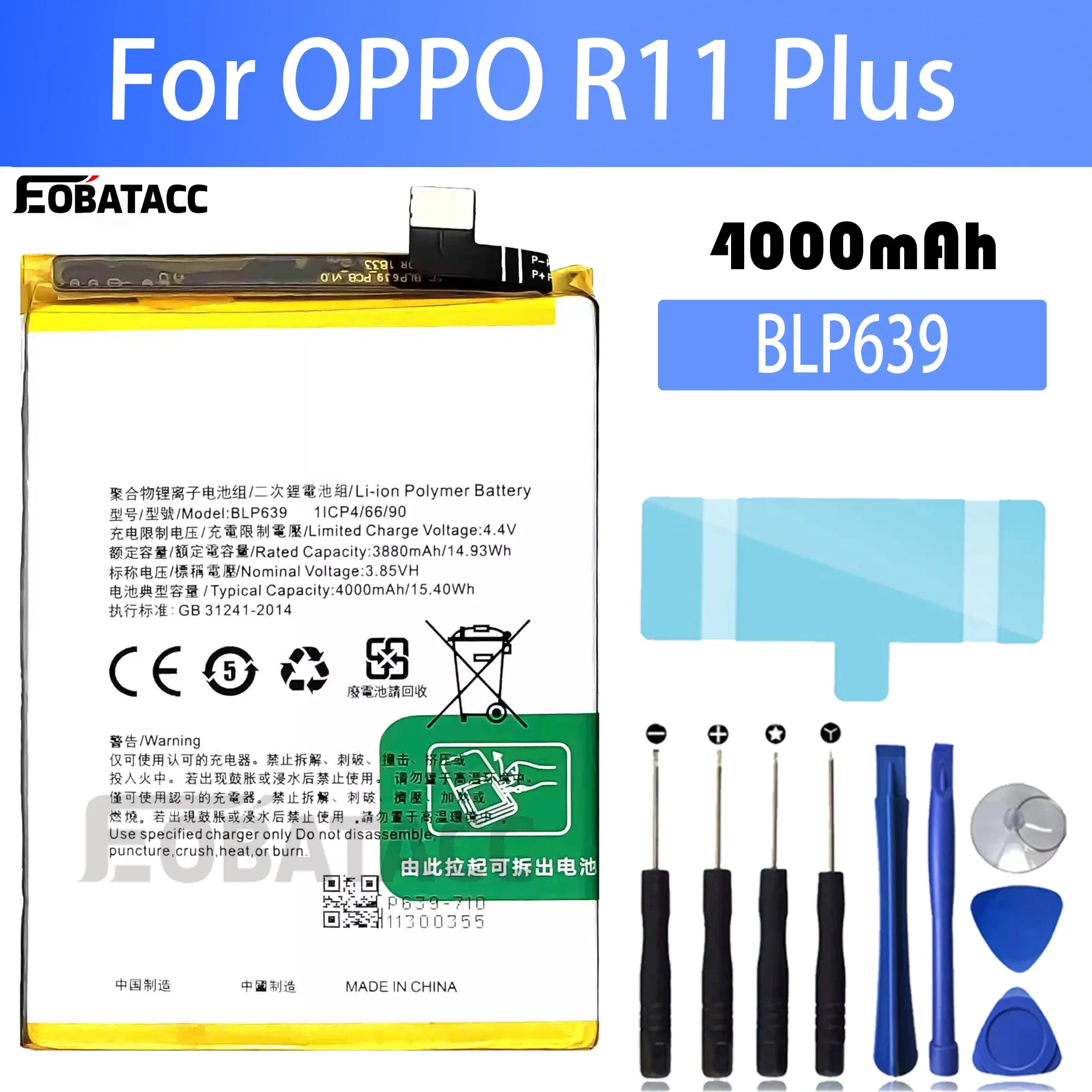 100% New Original Battery BLP639  For OPPO R11 Plus Battery + Free Tools