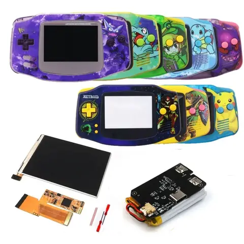 Rechargeable Battery IPS Screen V2 GBA LCD Screen 10 Levels High Brightness Backlight For  Game boy Advance  with UV housing