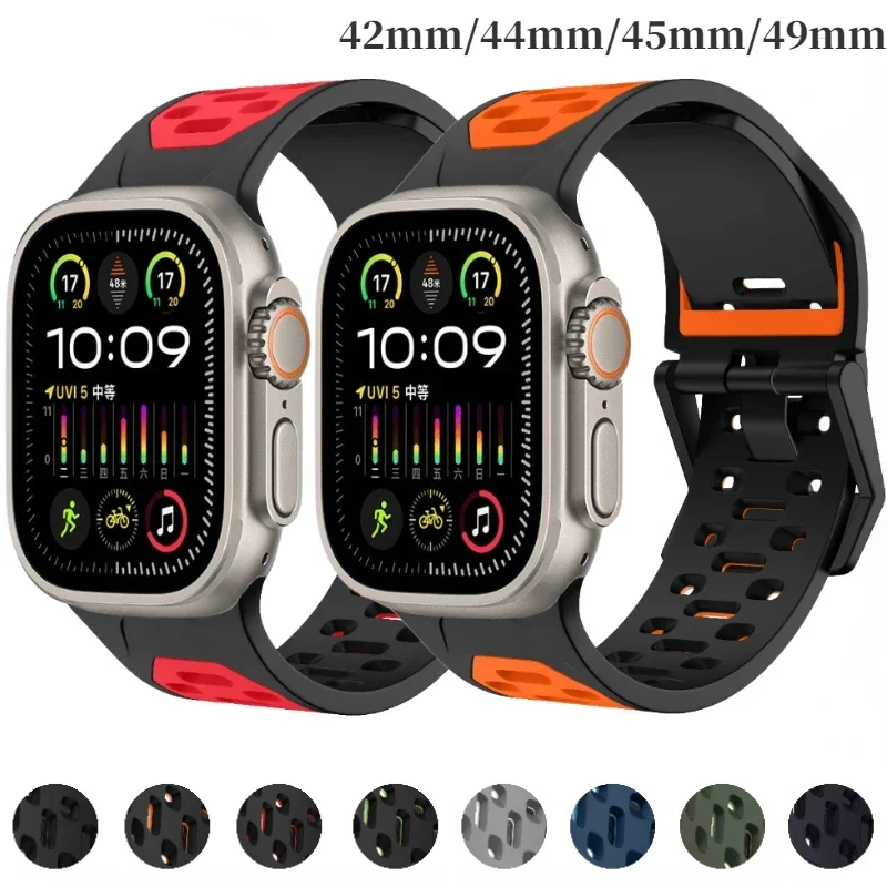 Two-colors Silicone Strap For Apple Watch Ultra 3 2 1 49mm 11 10 9 8 7 46mm 45mm Breathable Bracelet iWatch 6 5 4 SE 44mm 42mm