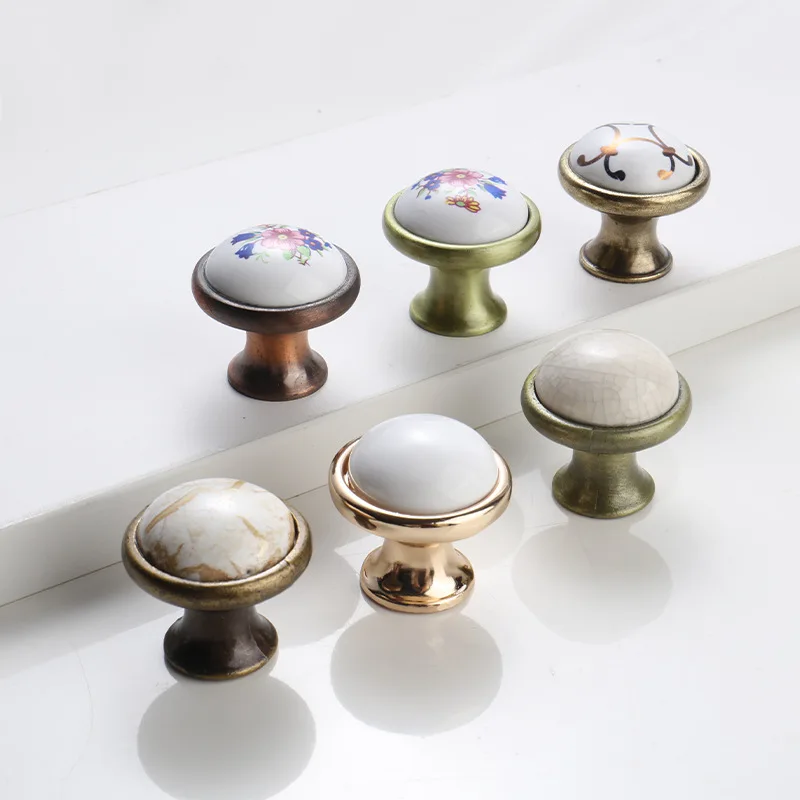 European-style Chinese-style Simple Crack Round Garden-style Drawer Wardrobe Door Cabinet Small Orchid Ceramic Handle