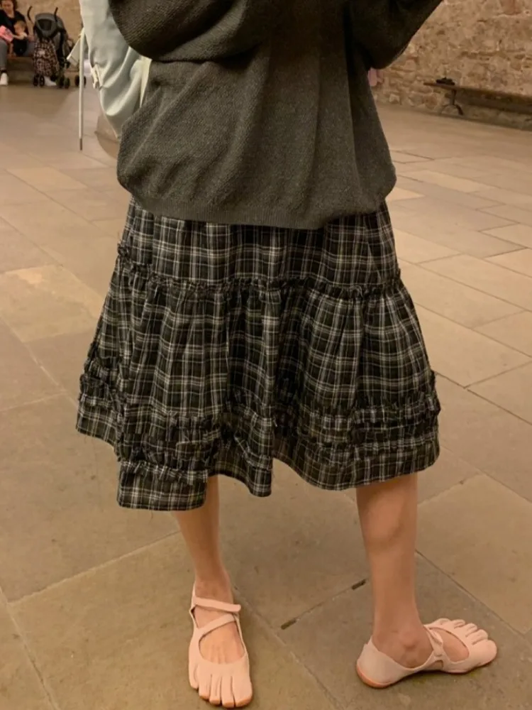 

Sweet Preppy Sle Юбка трапециевидной формы Женская шикарная модная юбка в клетку длиной f для поездок на работу Sle Другая тканевая летняя коллекция