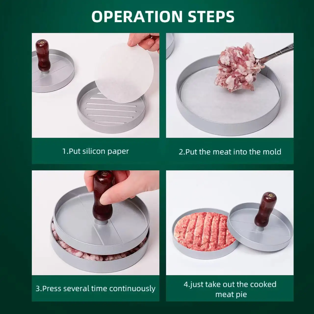 Hamburger Meat Press Round Burger Press Patty Maker Making Hamburger Patty Maker Kit Press Burger Mold without paper image 4
