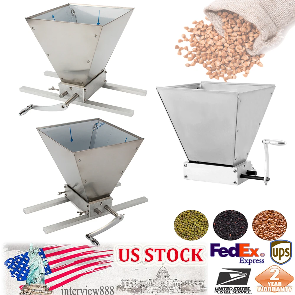 

4l 2 Roll Stainless Steel High Power Malt Homebrew Grain Crusher Adjustable Barley Mill Low Speed Drill