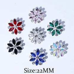 5Pcs 22mm Crystal flower Jewelry Buckle Alloy Rhinestone Buttons Silver DIY Wedding Metal Hair Sewing Jewelry Accessories