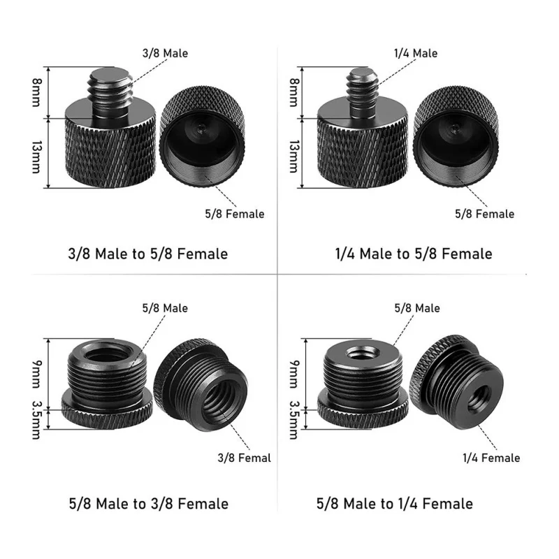8pcs a Set Mic Stand Thread Adapter Set 1/4 3/8 Male to 5/8 Female Microphone Stand Fixing Screw Adapter Transfer Mount Bracket