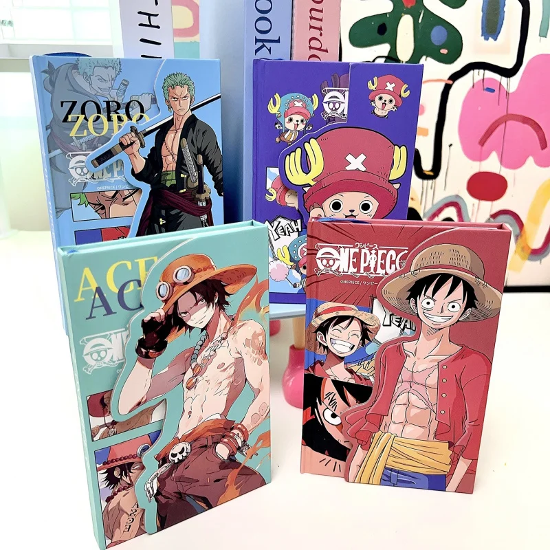 One Piece Triple Folding Magnetic Notebook, Luffy Zoro Ace Chopper Hardcover Journal, Anime 3D Die Cut Cover Diary Notepad, Stud