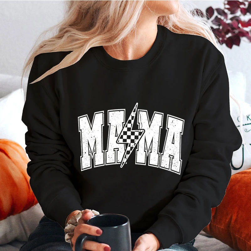 Leopard Lightning Mama Crewneck Sweatshirt Pregnancy Gift Cute Mama Sweater New Mom Gift Retro Wildflowers Print Classic Hoodies