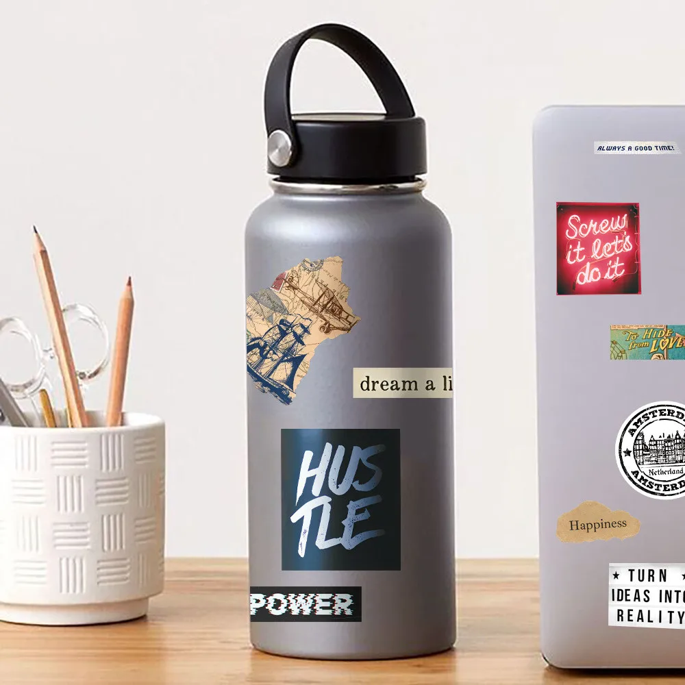 60 Stück Vintage Collage Text Aufkleber Großhandel kreative wasserdichte Graffiti Dekor Aufkleber für Notebook Wasser Tasse AnimeWorlds Store