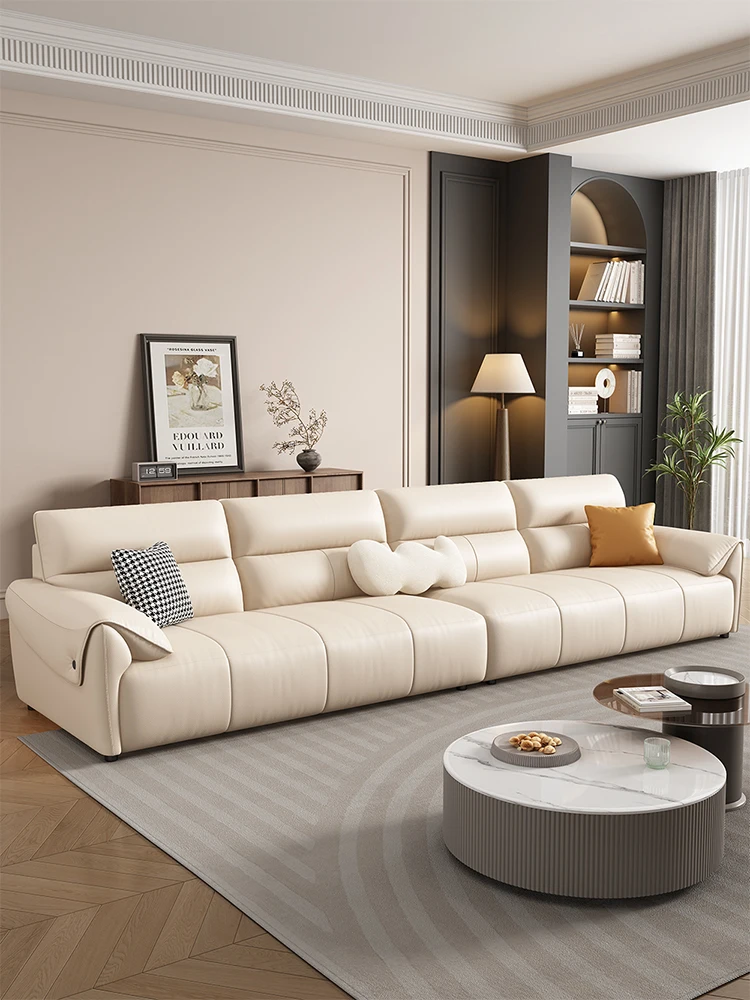 

Leather sofa living room 2025 new home straight sofa three people light luxury first layer cowhide sofa modern and simple
