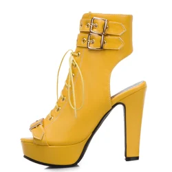 Ankle Boots For Women Shoes Platform Summer Sandals Sexy Peep Toe Buckle Yellow White Blue High Heels Party Shoe Female Big Size