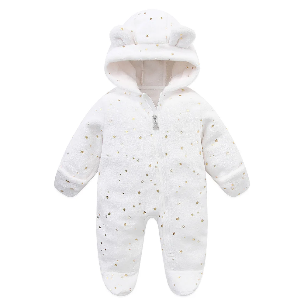 UNIFEMEN Autumn Winter Newborn Baby Overalls Plus Velvet Hooded Kids Baby Girl Rompers 0-1 Years Toddler Boy Jumpsuit Outfits