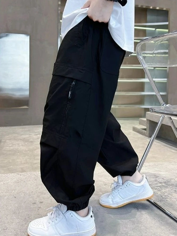 2026 Summer Boys Cargo Pants Insect Protective Loose Fit Lightweight Hip Hop Streetwear Kids Trousers Casual New Arrival