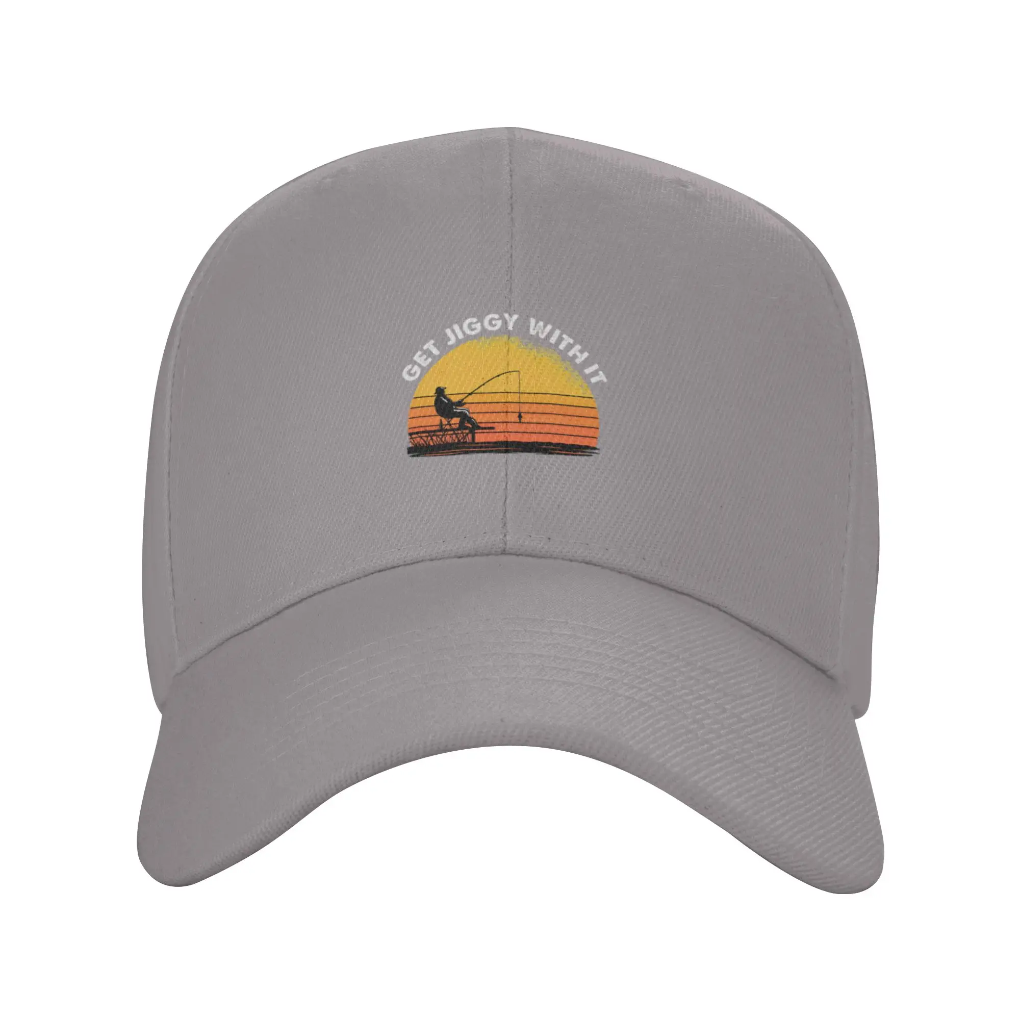Get Jiggy With It Fishing Sunset Retro Graphic Trendy Baseball Cap Tennis Match Packable Peaked Cap