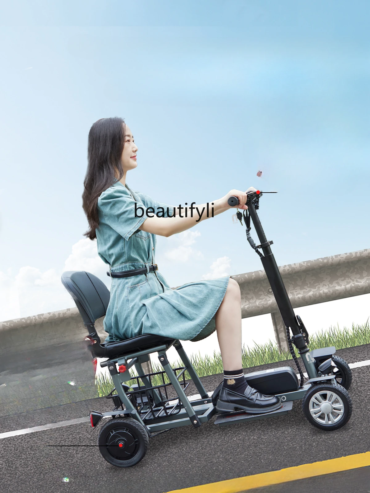 

Four-Wheel Folding Electric Car Aluminum Alloy Light Elderly Disabled Small Power Battery Car