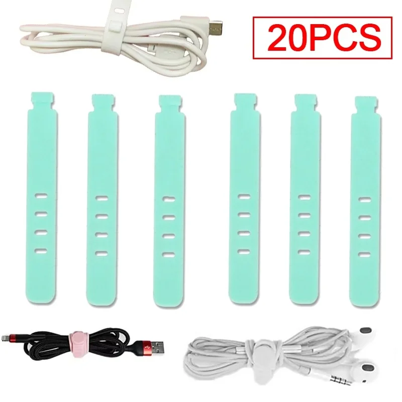 4-20pcs Reusable Silicone USB Data Cable Winder Headphone Cord Clip Organizer Ties For Mouse Keyboard Charging Cable Protector