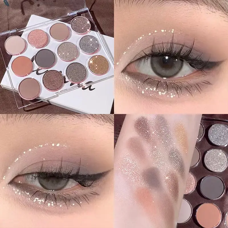 Clear Acrylic 12 Color Eyeshadow Palette Pearlescent Matte Milk Tea Earth Tone Student Affordable Eyeshadow