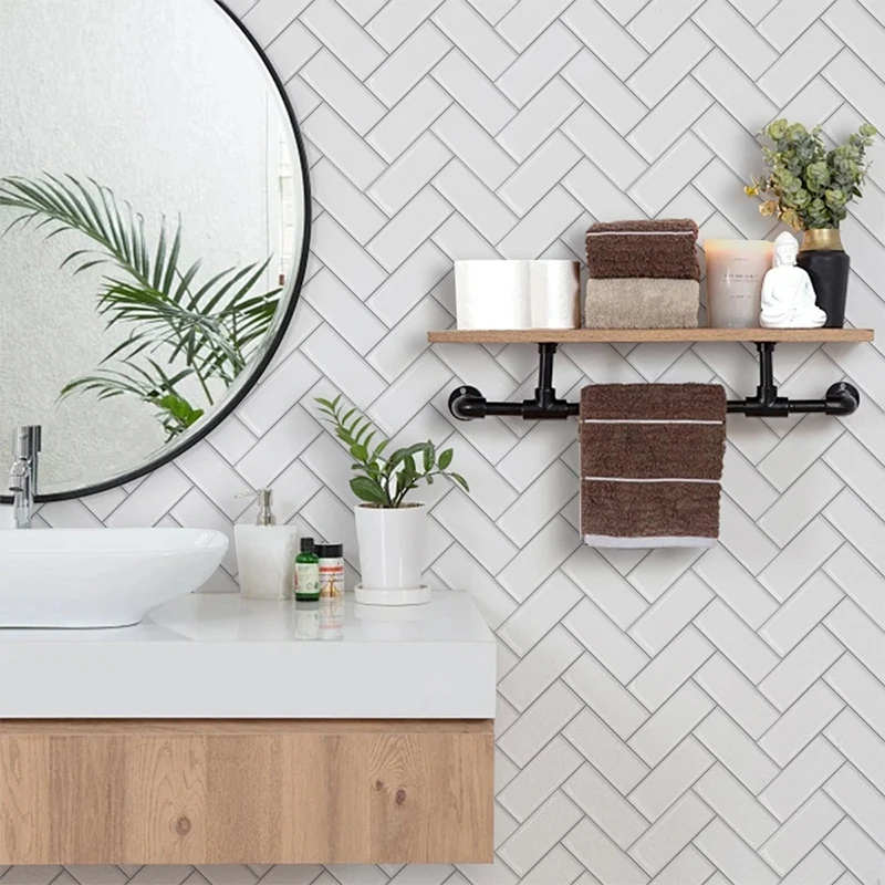 5/10PCS Peel and Stick Herringbone Self-Adhesive Wall Tiles Sticker Kitchen Backsplash Waterproof Vinyl Wallpaper For Bathroom view 3