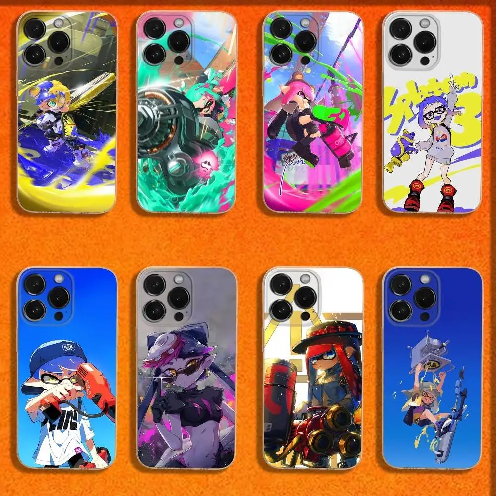 

Game S-Splatoon Cute Phone Case For iPhone 16,15,14,13,12,11 Plus,Pro,Max,XR,XS,Plus,E,Mini Transparent Soft Cover