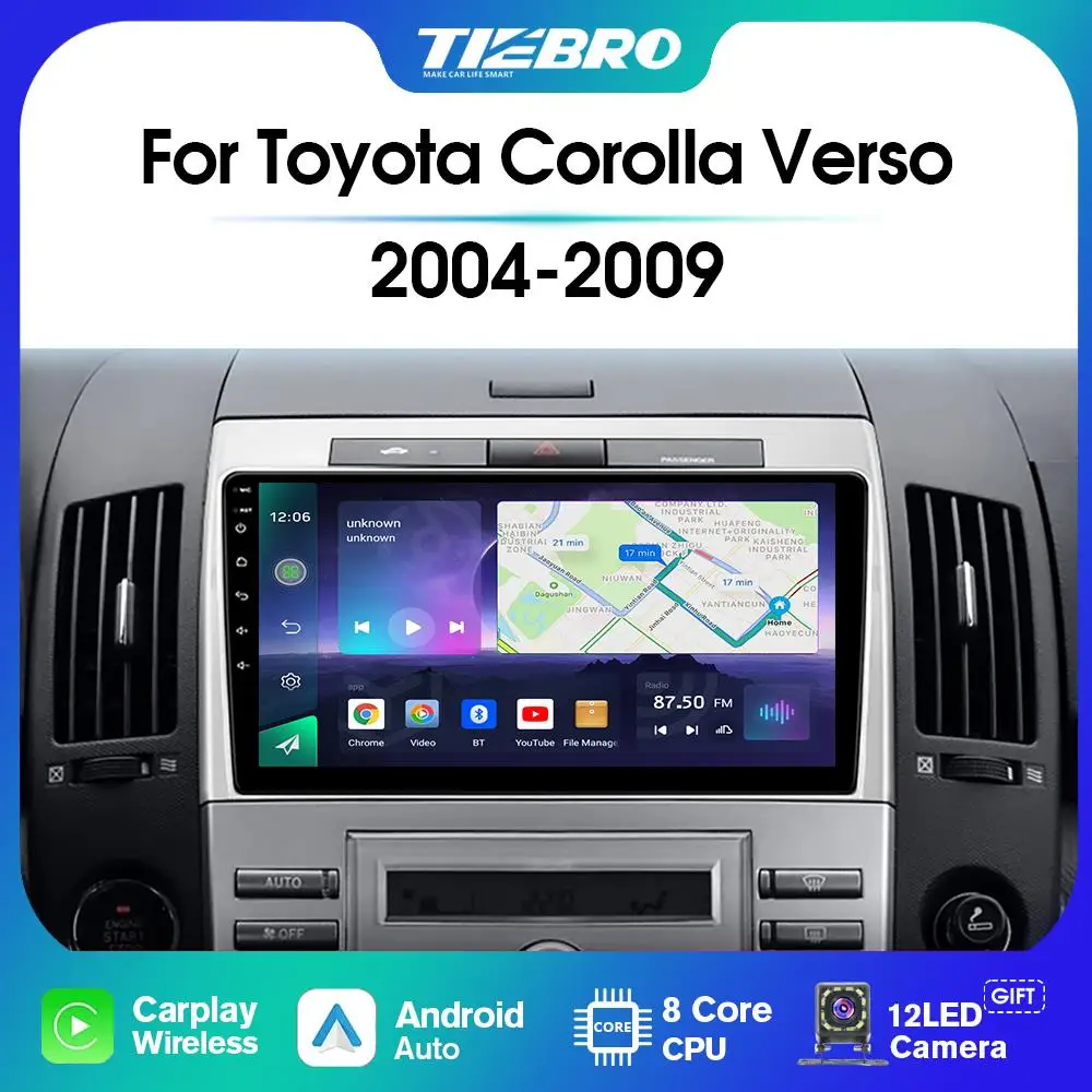 

Автомагнитола TIEBRO A07 Android 10 для Toyota Corolla Verso 2004-2009 Carplay стерео Мультимедийный плеер 8 + 256G GPS Авторадио головное устройство