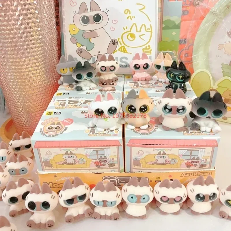 Original Azukisan Moe Azukisan Series Siamese Cat Bean Paste Mini Anime Figures Flocking Little Doll Ver1 Collection Model Toys