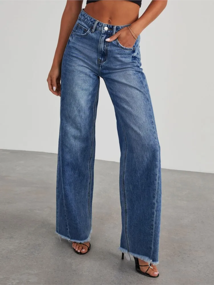 Spring And Autumn Washed Denim Wide-leg Trousers Women's Daily Commuting Comfortable Casual High-waisted Versatile Old Jeans