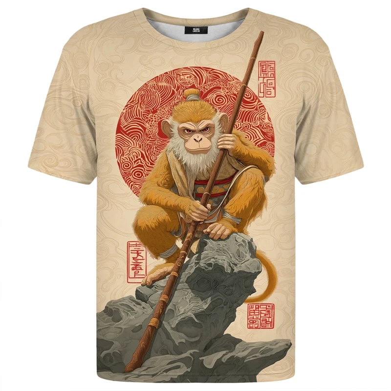 Summer Daily Casual Oversized Tshirt Harjauku Japanese Style Vintage Animal Samurai Ninja 3D Printed Short Sleeve T Shirts Tees