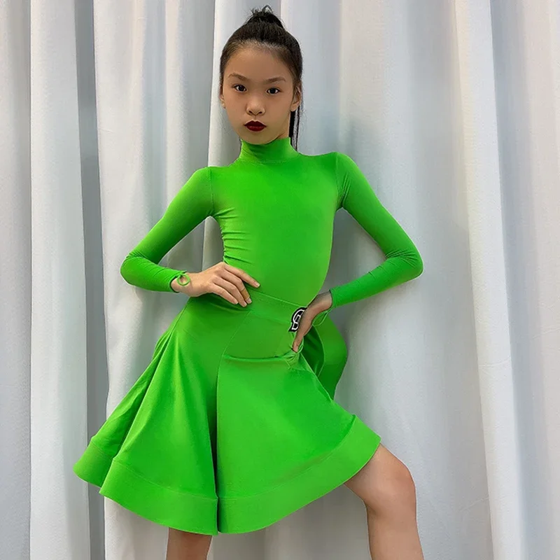 

Fashion Kids Performance Dancing Cloth Green Latin Dance Competition Dress Chlidren'S National Standard Ballroom Dance Wear