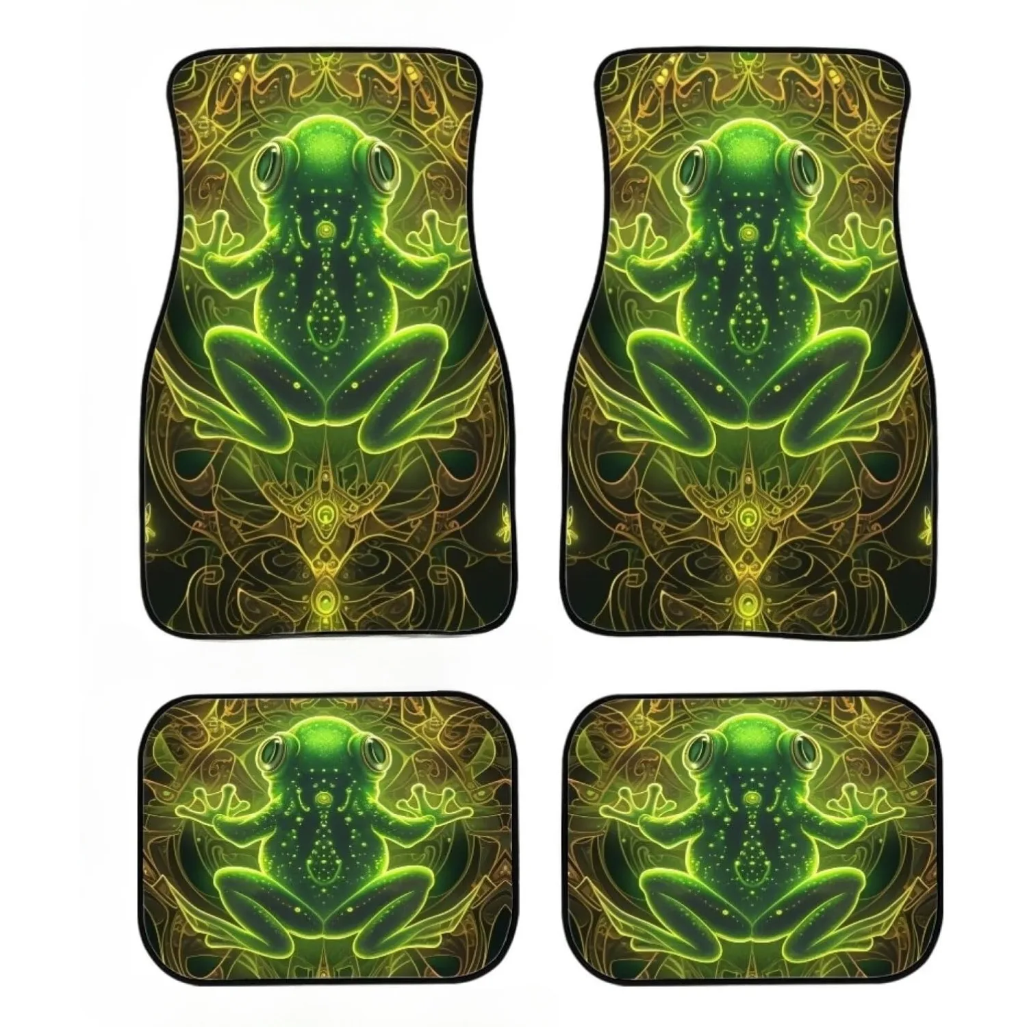 Frog Print Complete Set Of 4 Car Floor Mats, Mandala Flower Design For Front And Back, All-Weather Vehicle Floor Mats, Universal
