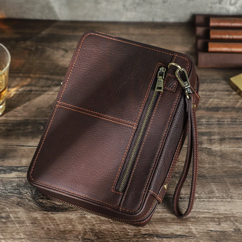 Grained embossed cowhide pipe bag for outdoor travel, convenient portable pipe and tobacco storage box set