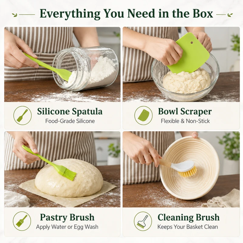 Sourdough Starter Kit, 9 Inch Round Banneton Proofing Basket, 9-in-1 Baking Tools, Dough Scraper Lame Scoring Supplies