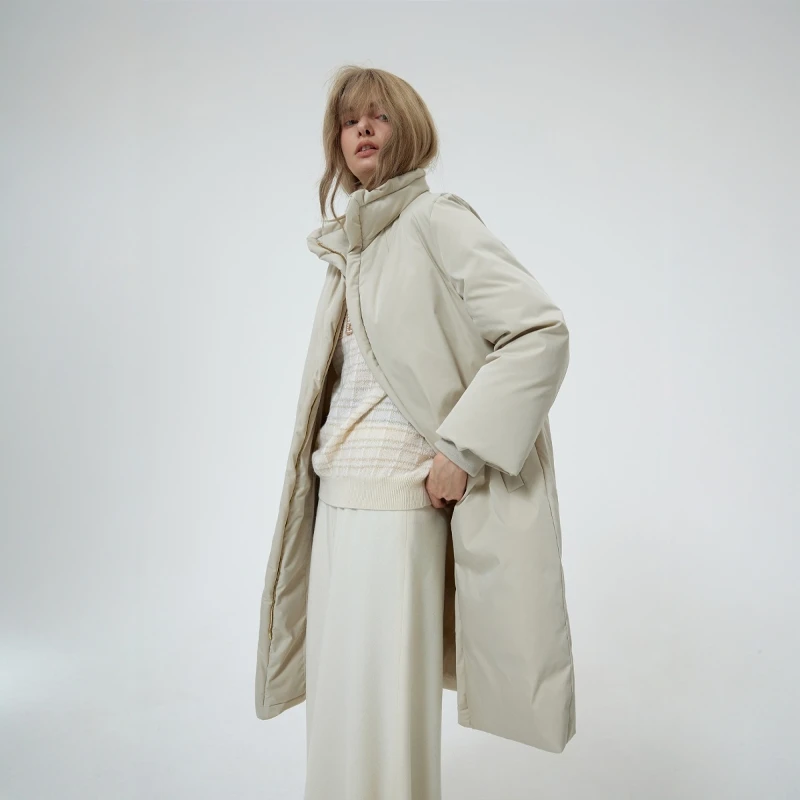 Winter Thiened Ganzendons Puffer Jaet Loose Fit ronde Ne ort Sle Pure Color Commute Faion damesjas