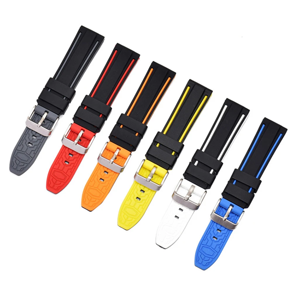 

Dichromatic Silicone Watch Band Replacement Strap For S3 22Mm Adjustable Black Red Wristband For Watch Replacement Band