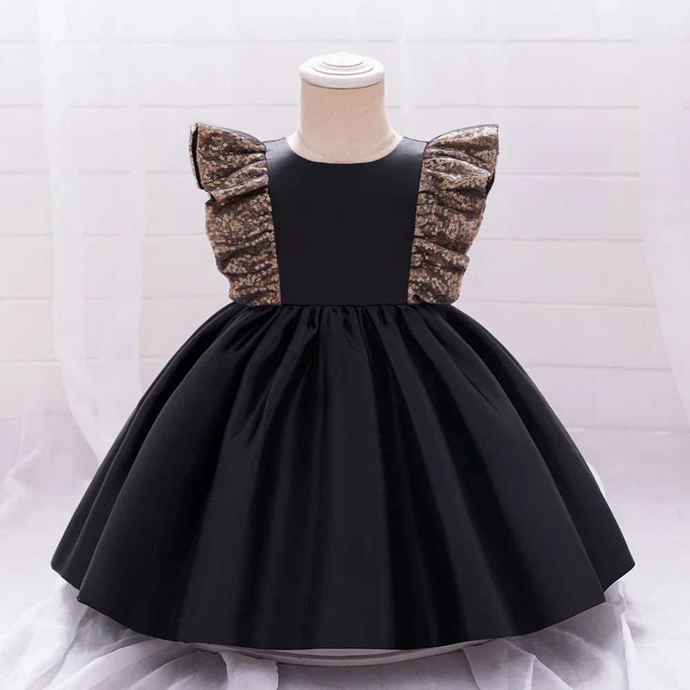 Sequin Bow Baby Girls Party Dresses Elegant Toddler Birthday Wedding Prom Gown Infant Baby Princess Dress Girl Summer Clothes