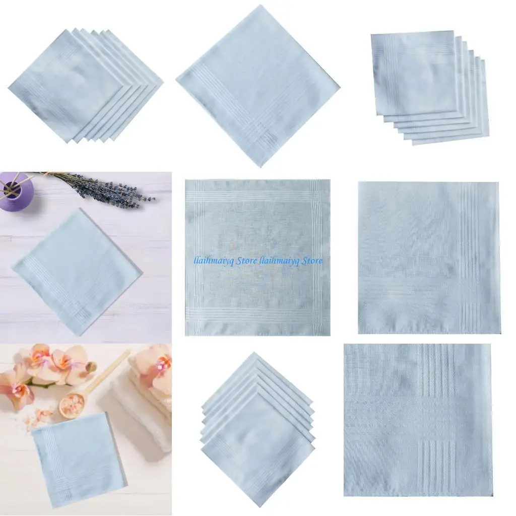 573B Set Sapu Tangan Polos Kain untuk Segala Usia Handuk Bandana Besar Kain Muka Wanita Pria Handuk Lap Keringat Saku Persegi 6