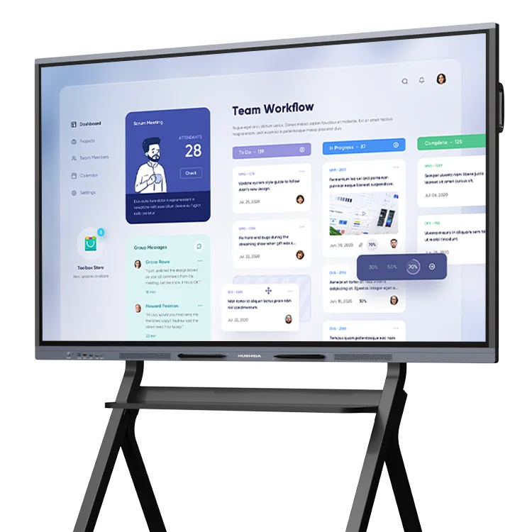 HUSHIDA Factory Customization 55 65 75 86 Inch Smart Interactive White Board With An Adjustable Stand