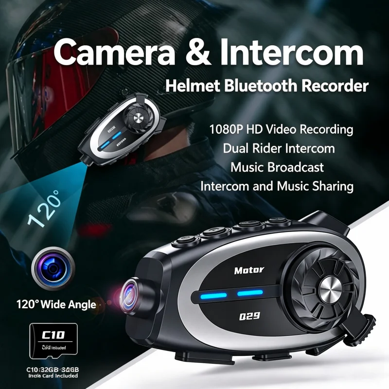 Motorcycle Helmet Bluetooth Headset DVR Dash Cam Waterproof Cross-brand Intercom Music Sharing Mix Audio Moto Helmet Headphone