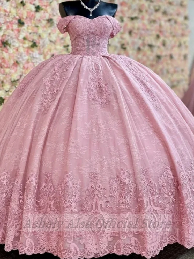 Real Picture Pink Princess Lace Quinceanera Dresses Sweet 15 16 Birthday Party Dress Prom Gown Vestido 14 De Noiva Robe De Ball