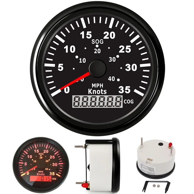 85mm GPS Speedometers 0-35Knots Pointer Speed Indicators 9-32v Speed Mileometers 0-40MPH with Red Backlight and Antenna for Boat