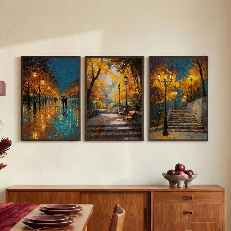 Autumn Rainy Street London Venice Canal Paris Canvas Painting Print for Living Room Cozy Modern Home Decor Cuadros