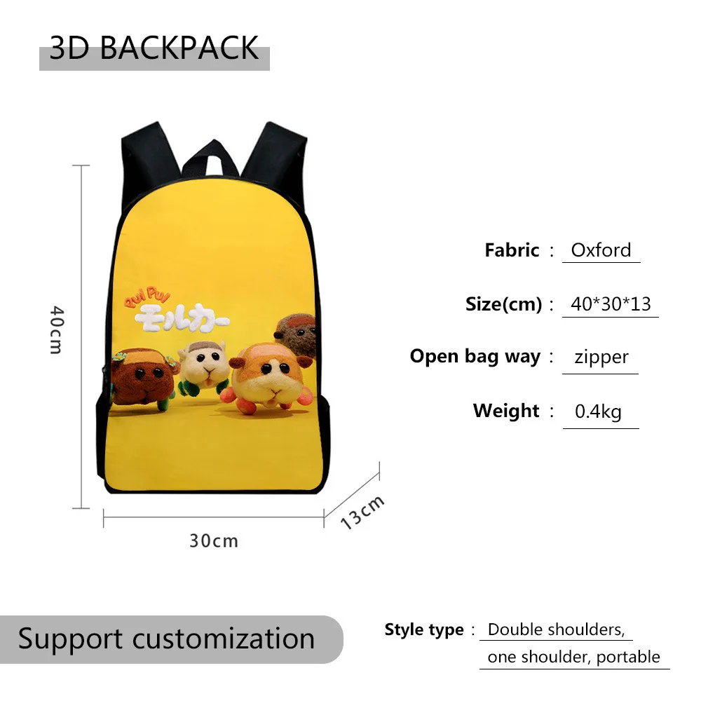 Popular PUI PUI Molcar Guinea Pig 3D Print 3pcs/Set pupil School Bags Laptop Daypack Backpack Inclined shoulder bag Pencil Case