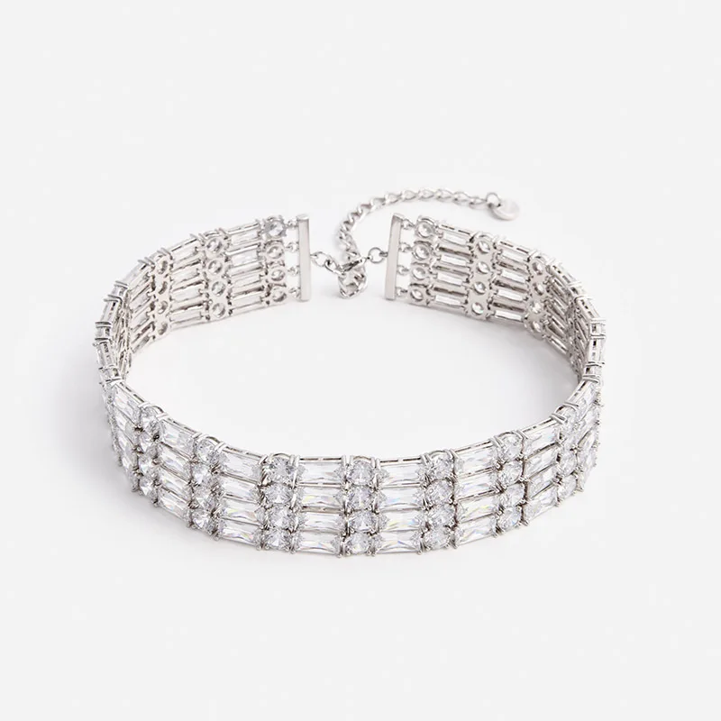 Gradated Geometric Crystal Block Choker Ultra-Reflective Light-Catching Surface Wide Structured Sparkly Necklace Fashion Stateme