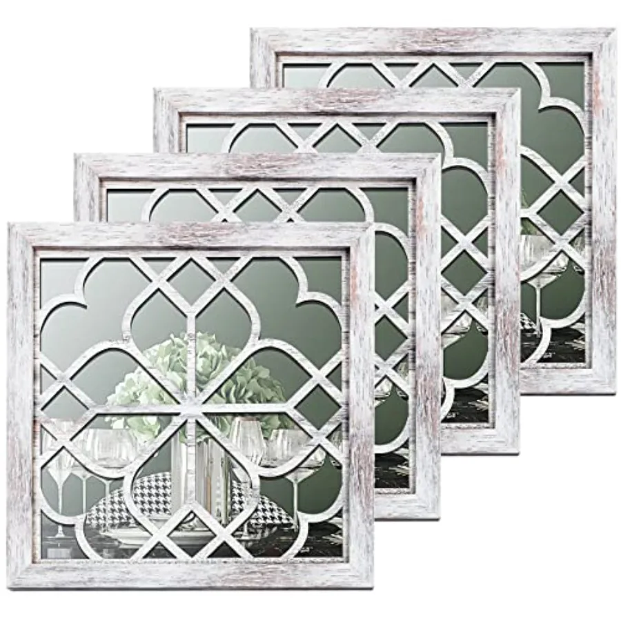 

4 Pcs Mirrors Square Wall Mirror, Gorgeous Rustic Farmhouse Accent Mirror, Rustic for Bathroom Renovation Bedrooms Living Rooms