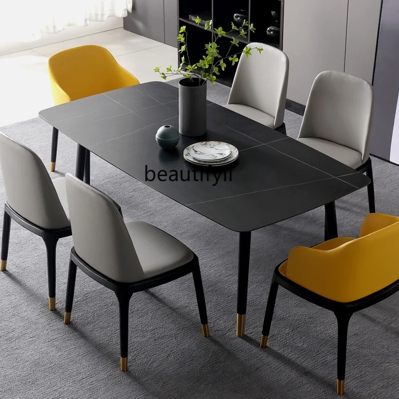 Italian Minimalist Stone Plate Mild Luxury Marble Dining Tables and Chairs Set Nordic Small Apartment Dining-Table Chair