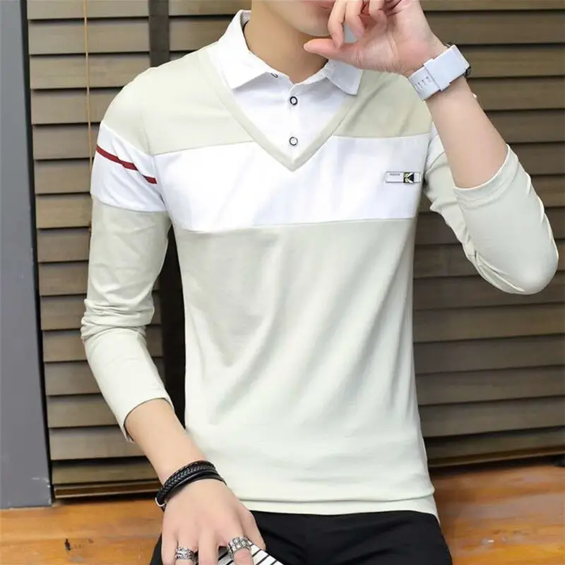 Top Tight Men\'s Clothing Slim Fit T Shirt for Man Polo Quality Neck with Collar Collared Quotes High Brand F Korean Luxury Xl A