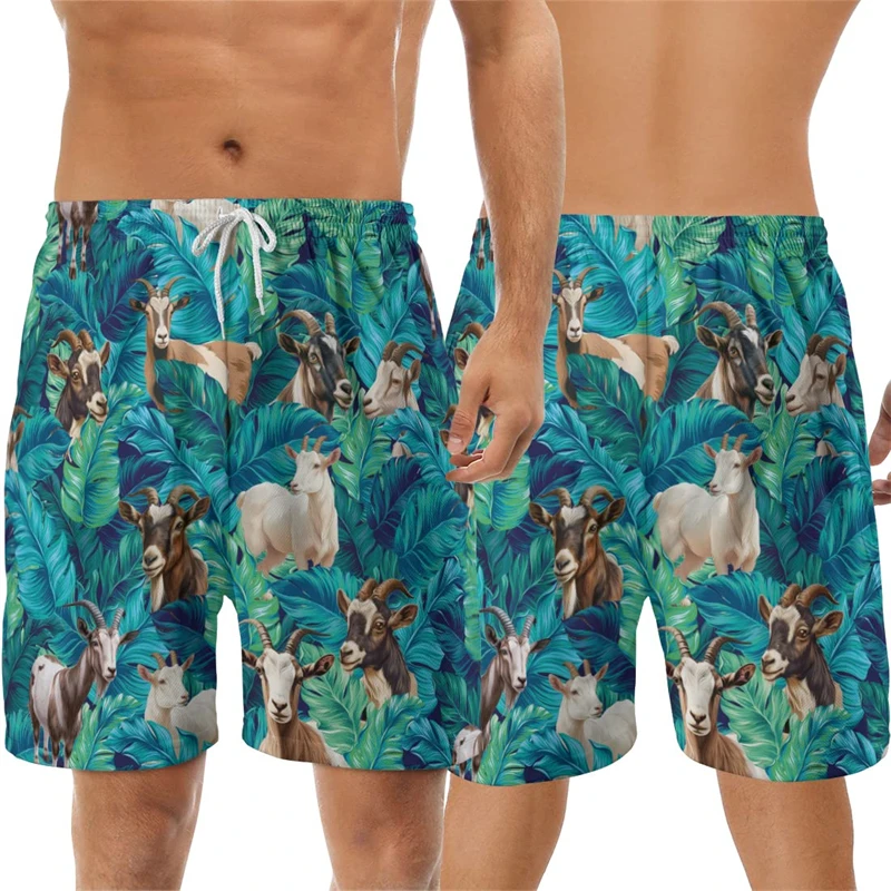 Calça curta masculina de cabra animal estampa 3D, calção de praia casual de cabra havaiana, calção de ovelha, calças Aloha Kids