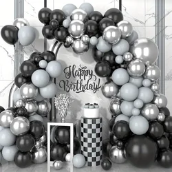 102pcs 5,10,18 inch Balloon Arch Kit Metallic silver and black, gray balloon garland kit forchristening holidays, graduationsetc
