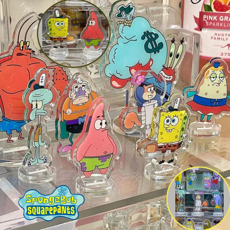 Adorno de señal de pie de Bob Esponja para niños, decoración de juguetes acrílicos de Patricio, juego de regalo de cumpleaños para niños, adornos de modelos de coche de pastel de tanque de peces, 20 piezas