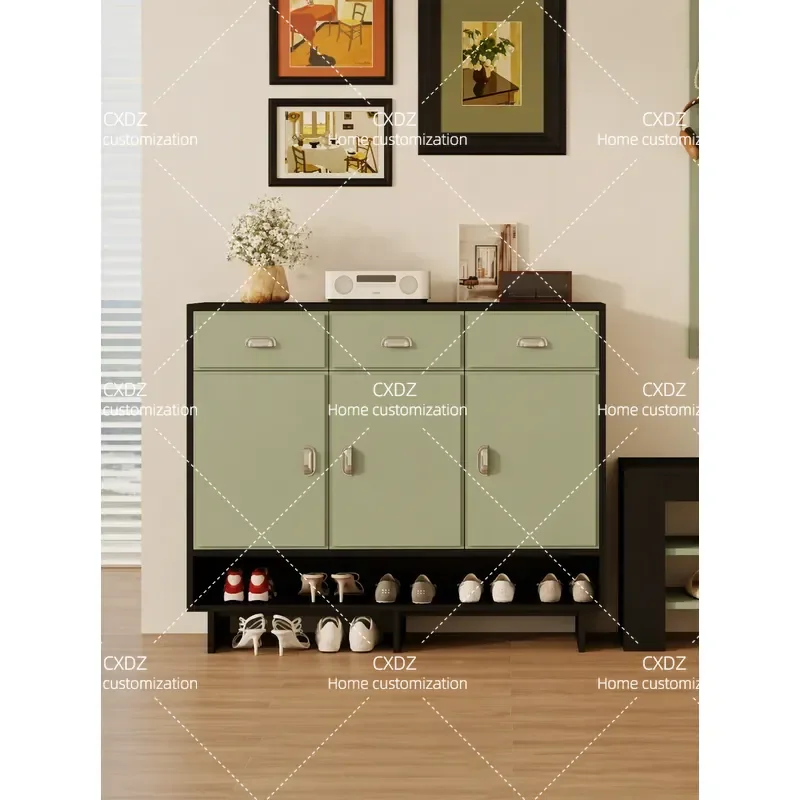 Solid Wood Shoe Cabinet Wall Mounted Storage Unit Retro Entryway Side Cabinet Breathable Shoe Rack for Home Porch