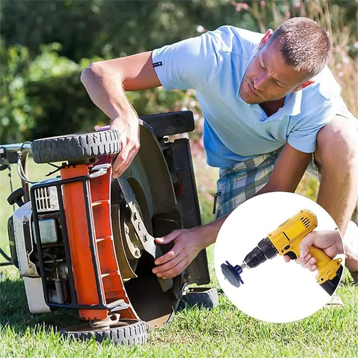 Lawnmower Blade Sharpener with Lawn Mower Blade Balancer Rotary Lawn Mower Blade Sharpener for Any Power Hand Drill
